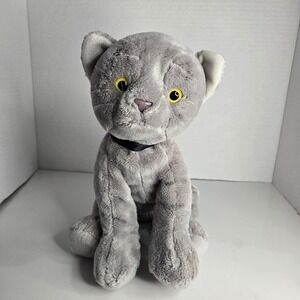 Applause Russ Grey Gray Cat Plush Stuffed Animal 49423 Realistic Black Collar